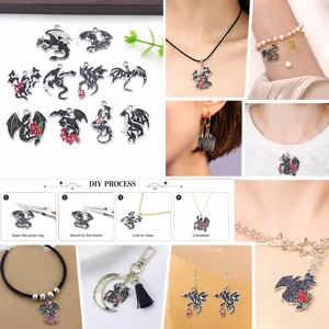 Vintage Gothic western dragon charms with rose for DIY jewelry making craft accessories
