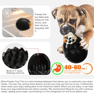 Jouet mangeoire lente noir en forme d'œuf pour chiens avec colonnes internes et instructions