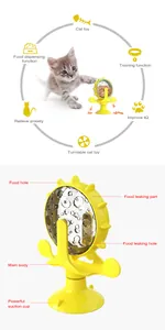 Detalle del juguete para gatos molino de viento amarillo con dispensador de comida