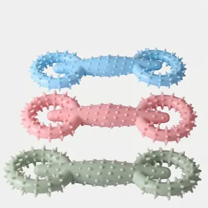 Hundespielzeug Beißring Set in Blau Rosa und Grün für kleine mittelgroße Hunde