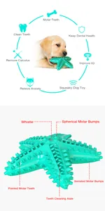 Detailed features of starfish squeaky dog toy showing molar bumps and cleaning aisles