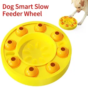 Gamelle anti-glouton jaune interactive pour chien avec compartiments rotatifs