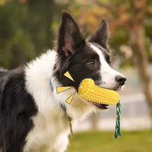 Jouet à mâcher en forme de maïs jaune sonore et durable avec corde en coton pour chiens