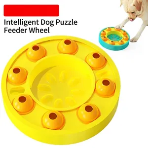 Jouet puzzle interactif jaune pour chien et distributeur de nourriture lente pour animaux