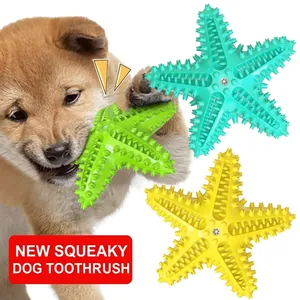 Durable starfish squeaky dog toy toothbrush for aggressive chewers dental cleaning