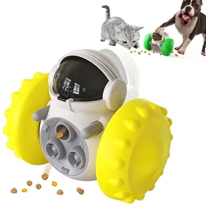 Interactive balance car pet slow feeder toy for cats and dogs in yellow and white