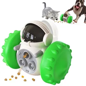 Interactive pet slow feeder balancing car toy for cats and dogs in white and green