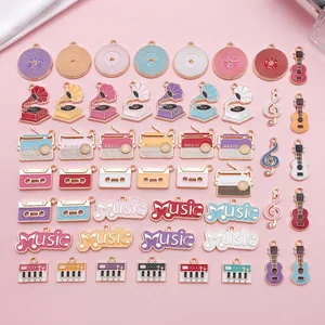 Ensemble de Pendentifs en Émail pour Instruments de Musique en Alliage de Zinc Piano Guitare Notes pour la Fabrication de Bijoux DIY