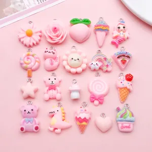 Gesorteerde Cartoon Hars Bedeltjes Voor DIY Sieraden Maken Zeemeermin Beer Ijs Aardbei Fruit Bloem Ster Hart Bedeltjes Voor Sleutelhanger Accessoires
