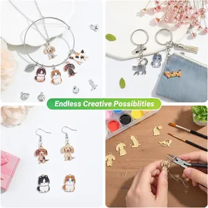 Various cute cat and dog printed enamel charms shown in creative DIY jewelry applications
