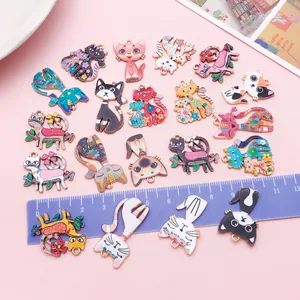 Set of various floral enamel cat pendants for creative DIY jewelry making projects