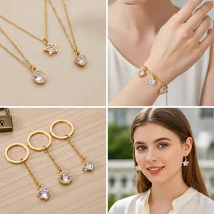 Detaillierte Collage mit goldenen hohlen CZ-Anhängern für DIY-Schmuck in verschiedenen Formen