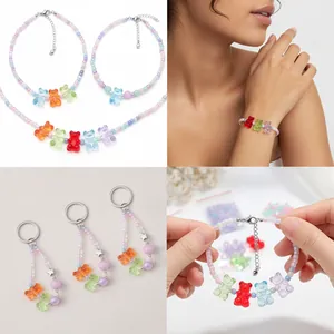 Handgemaakte kleurrijke transparante gummibeer kralen sieradenset met kettingen en armbanden