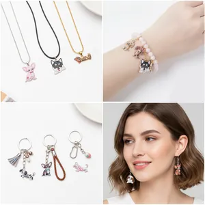 Collage of cartoon dog charms including Chihuahua and Dachshund for DIY jewelry accessories