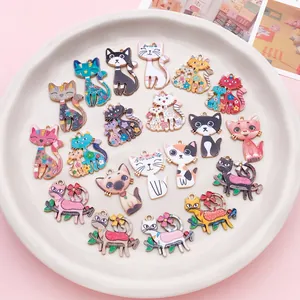 Assorted colorful floral cat enamel charms for DIY bracelet and earring accessories