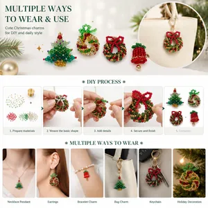 Detailed guide for DIY beaded Christmas charms showing assembly steps and styling ideas.