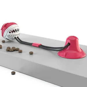 Red suction cup dog toy with molar ball and food leakage function