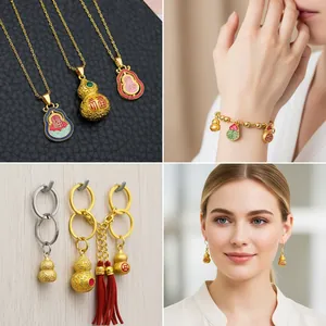 Chinese style matte gold gourd pendants with Fu character for necklaces and bracelets