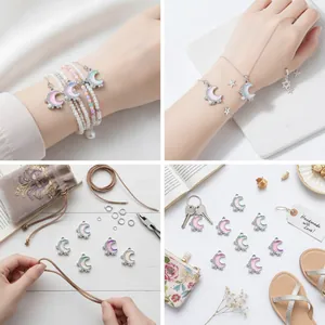 Bunte Mondsichel-Anhänger mit Strass und Perlen für DIY-Schmuckherstellung und Basteln
