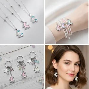 Schillernde Emaille-Mondanhänger mit Kristallen und Perlen für DIY-Schmuck und Ketten