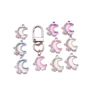 Schillernde Emaille-Mondanhänger mit Strasssteinen und Perlen für DIY-Schmuck