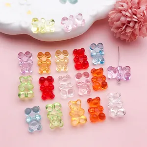 Colorful translucent acrylic gummy bear charms for DIY jewelry making and craft projects.
