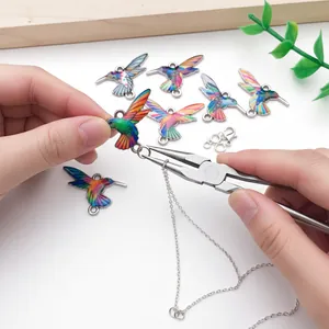 Colorful enamel hummingbird alloy charm pendant set for DIY jewelry making accessories.