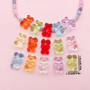 Detailed view of colorful translucent acrylic gummy bear beads featuring size annotations