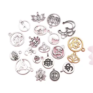 Assortiment de breloques lotus yoga en argent et or antique pour bijoux DIY