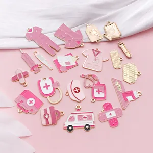 Detailed collection of pink medical enamel charms for DIY jewelry making and crafts