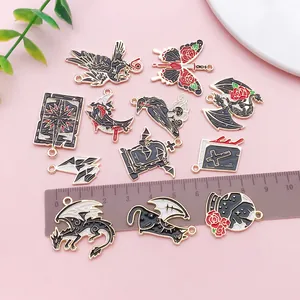 Gothic dark enamel charms set with dragon and butterfly for DIY jewelry making