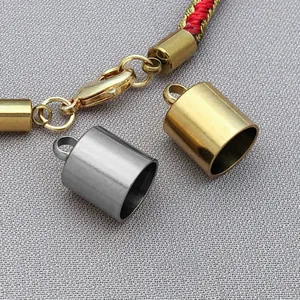 Close-up of gold and silver stainless steel tassel end caps for DIY jewelry making