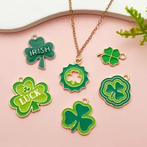 Green enamel shamrock and clover charms for St. Patrick's Day DIY jewelry making crafts