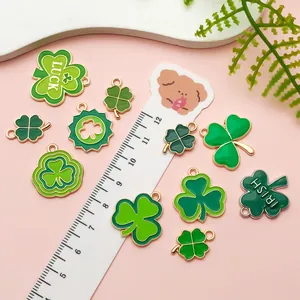 Set of assorted green enamel shamrock clover charms for St. Patrick's Day jewelry