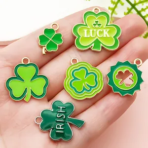 Set of 6 green clover shamrock charms for Irish festival DIY jewelry accessories