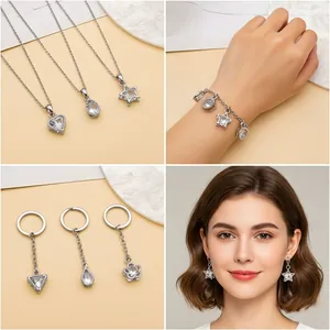 Vierteilige Detailansicht von Halsketten, Armbändern und Ohrringen mit Zirkonia