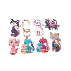 Set of mixed colorful floral cat enamel charms for DIY jewelry making accessories