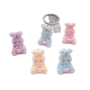 Lot de breloques lapins en résine floquée pastel pour porte-clés DIY et sacs à main