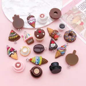 Chocolate themed resin dessert charms including donuts and coffee for DIY jewelry