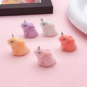 Mini Pendentifs Lapin en Résine Floquée Bunny de Simulation Coloré pour Bricolage Porte-clés Bracelet Accessoires de Sac