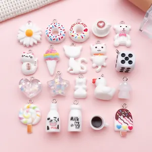 White Resin Food Animal Charms DIY Jewelry Making Supplies Donut Bear Daisy Pendants For Bracelet Keychain Mixed Styles