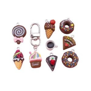Assorted chocolate dessert resin charms set with donuts and ice cream for DIY keychain crafts