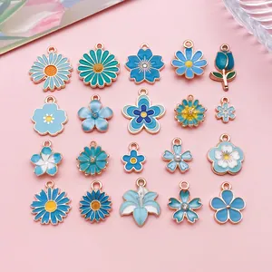 20 Stuks Meer Blauw Bloem Emaille Hangers Zinklegering Madeliefje Tulp Sakura Lelie Charms Voor DIY Oorbellen Armband Sieraden Maken Accessoires