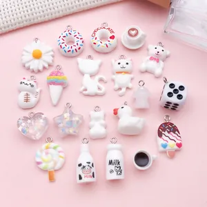 Detailed collection of white resin food and animal charms for DIY jewelry and crafts