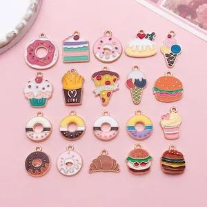 DIY Zinc Alloy Enamel Food Charms Donut Hamburger Pizza Ice Cream Cake Pendants for Keychain Jewelry Making Accessories