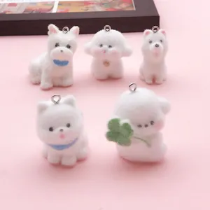 Colgante de Cachorro Flocado Westie Samoyedo Amuleto de Perro de Resina Para Llavero DIY Decoración de Bolso Mini Adorno Animal