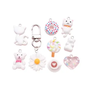 Whimsical white resin animal and food charms for DIY bracelets and jewelry making
