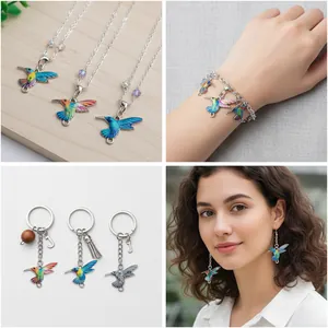 Colorful Enamel Hummingbird Pendant Necklace Bracelet Keychain DIY Alloy Jewelry Accessories