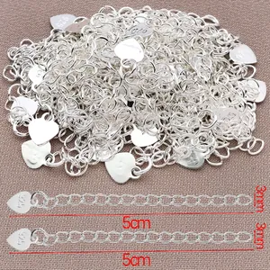 Verzilverde verlengketting van 5cm met hartlabel en 3mm schakels voor doe-het-zelf sieraden
