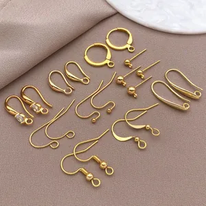 18K Gold Plated Copper Earring Hooks With 925 Sterling Silver Post Rhinestone Pearl DIY Jewelry Making Findings Accessories